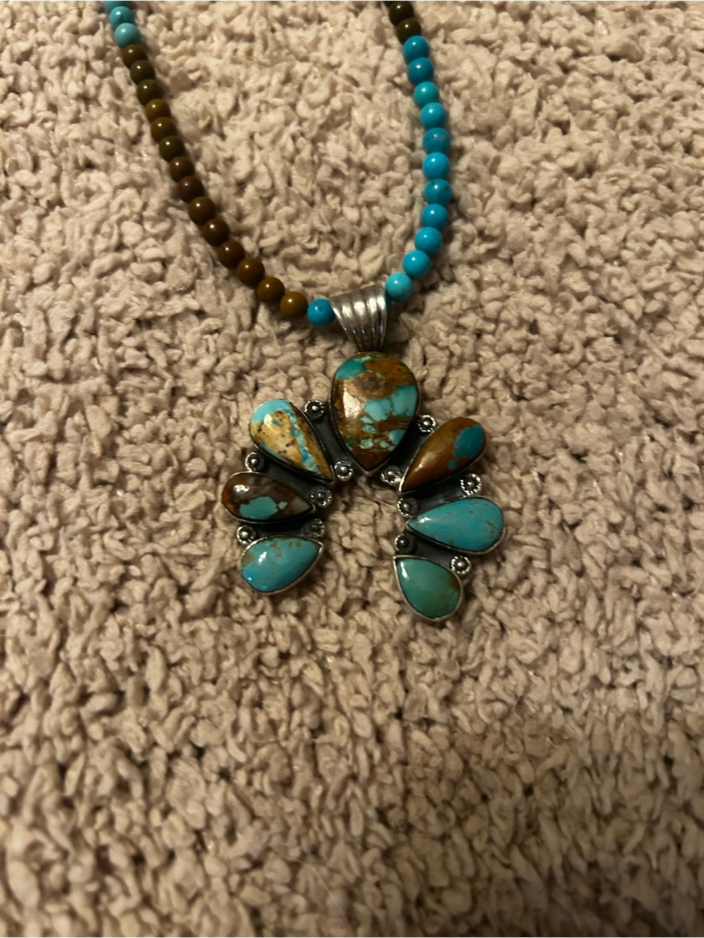 Royston Turquoise and Brown Teardrop Pendant Necklace non-native